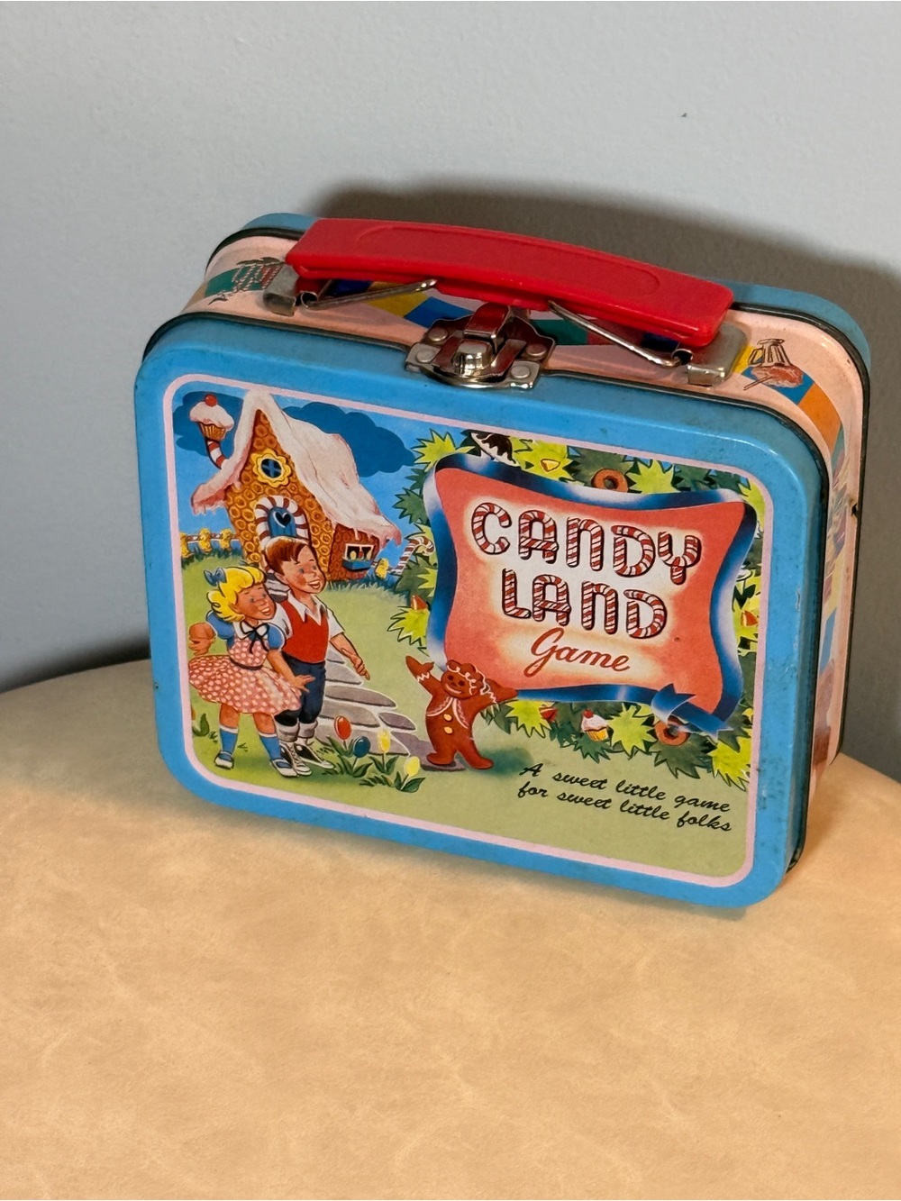 Vintage Candy Land Mini Tin Lunchbox - Blue with Red Handle